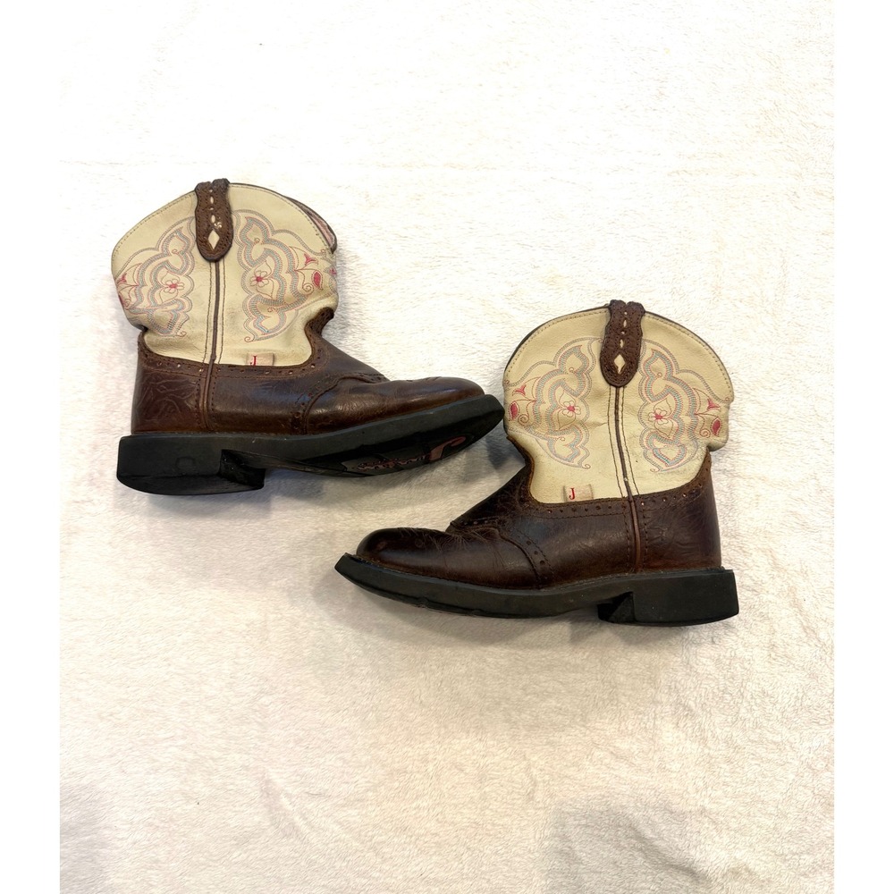Justin Gypsy Women 9 B Brown Cream Leather Floral Western Cowgirl Boots L9924